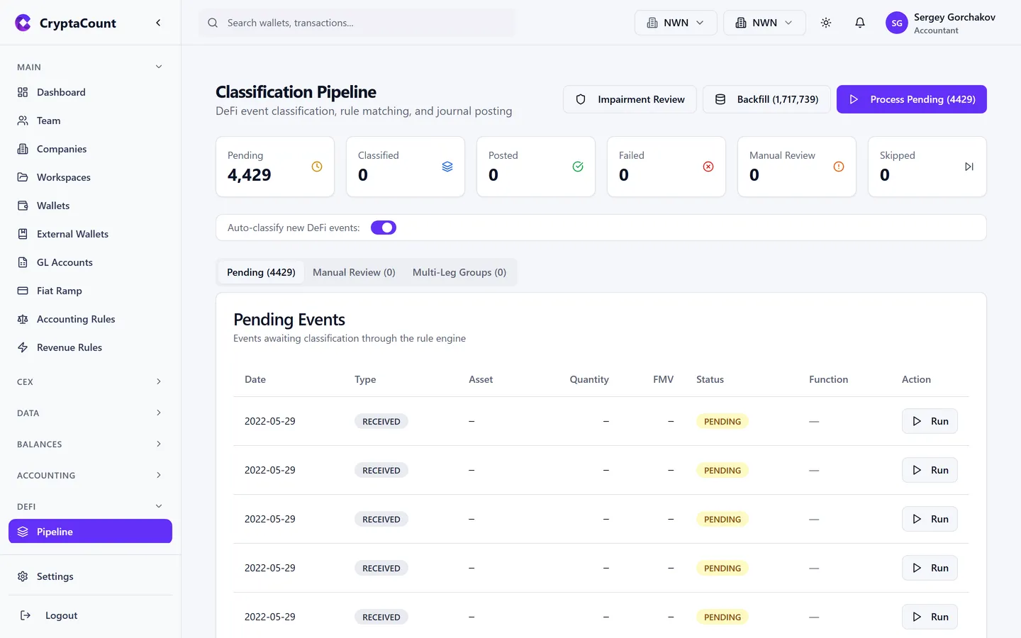 DeFi transactions in the transaction list