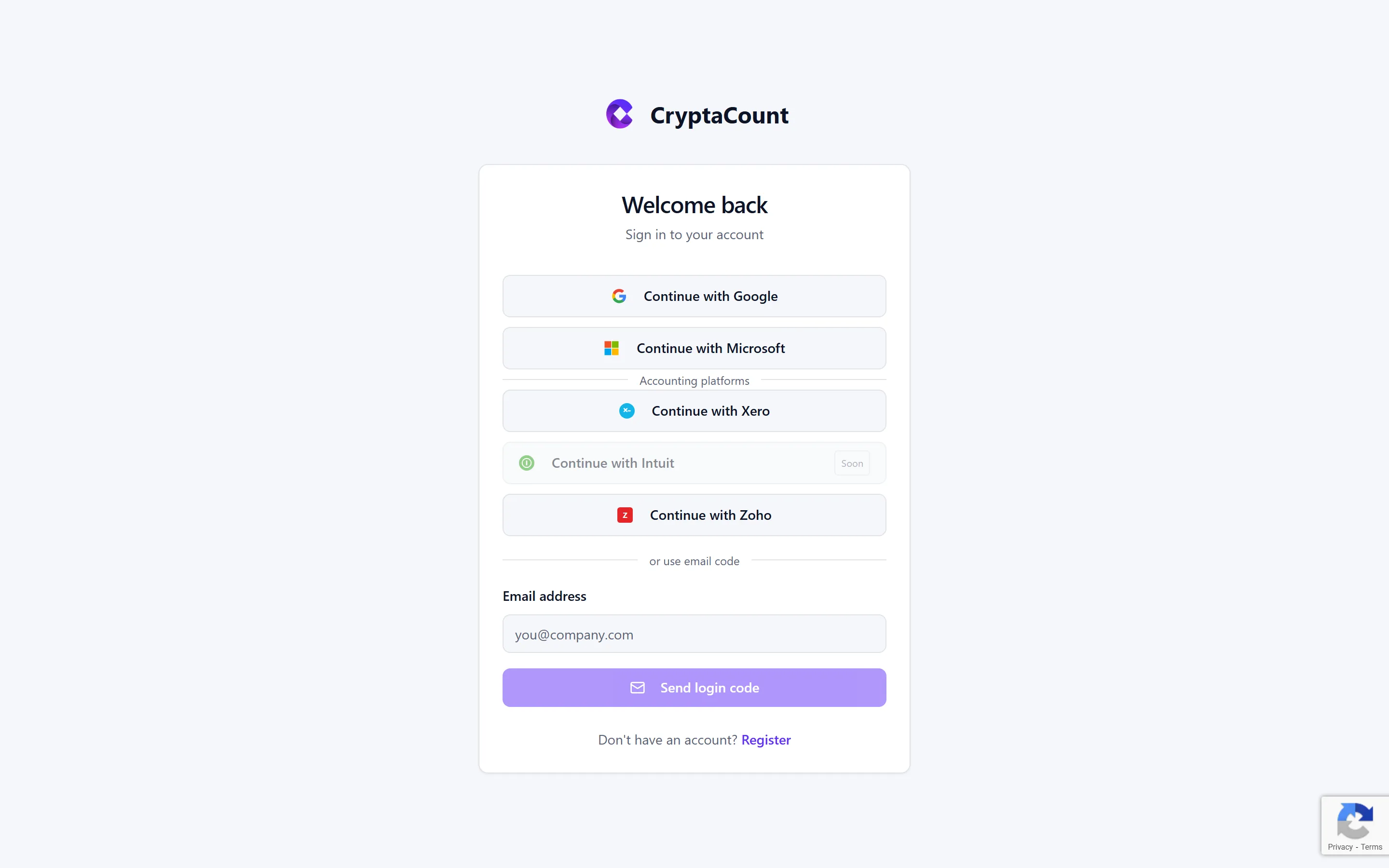 CryptaCount login page