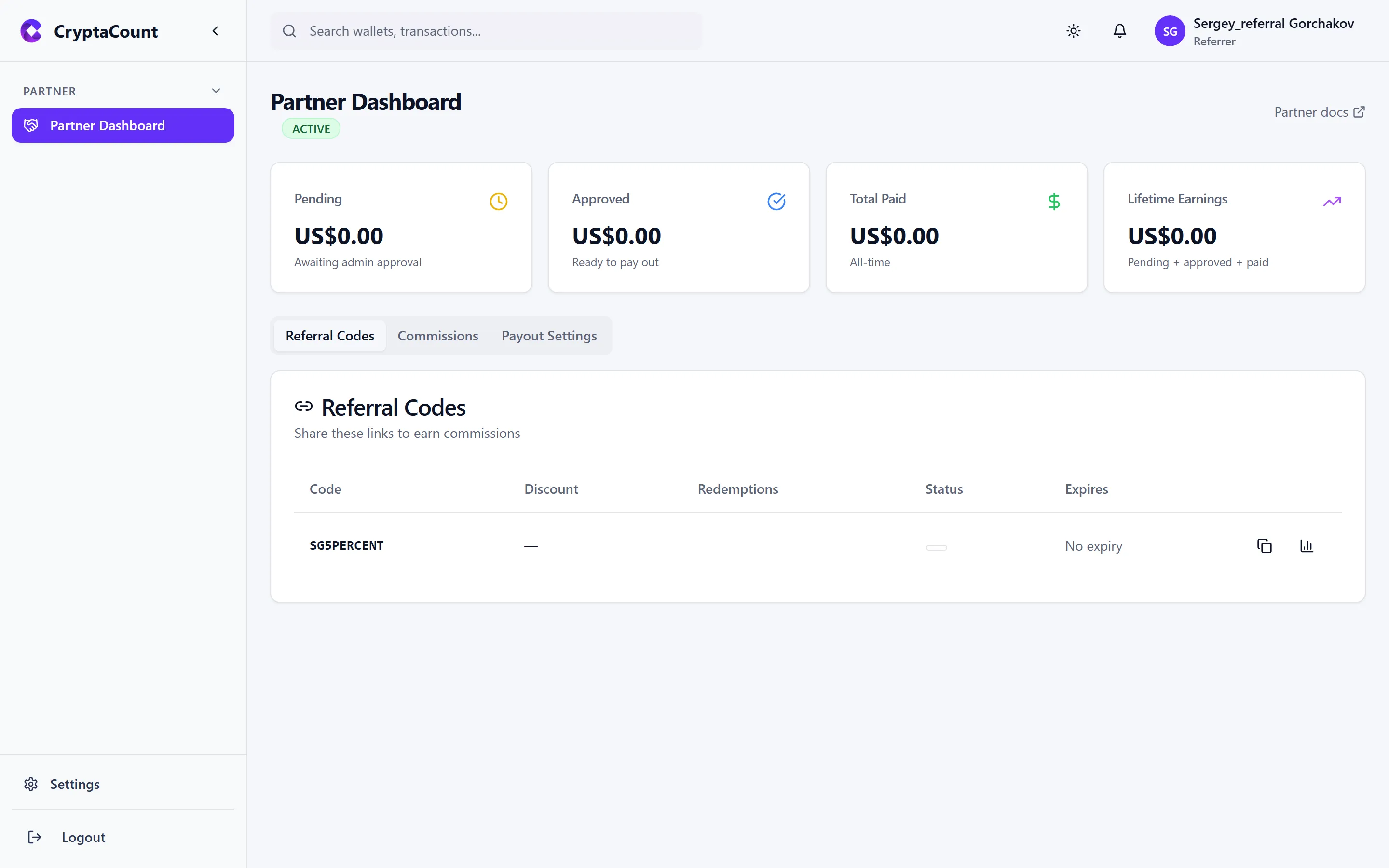 Partner referral dashboard