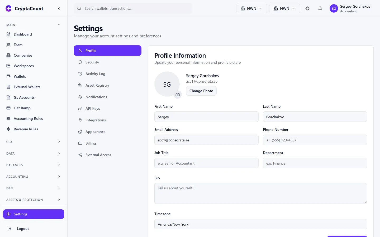 Profile settings